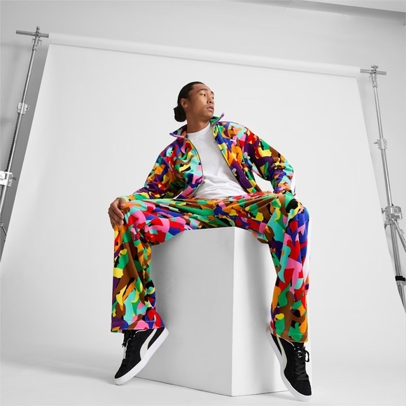 Puma T7 Men's Velour Track Pants mens size small soccer rainbow patterned stripe - Picture 10 of 15